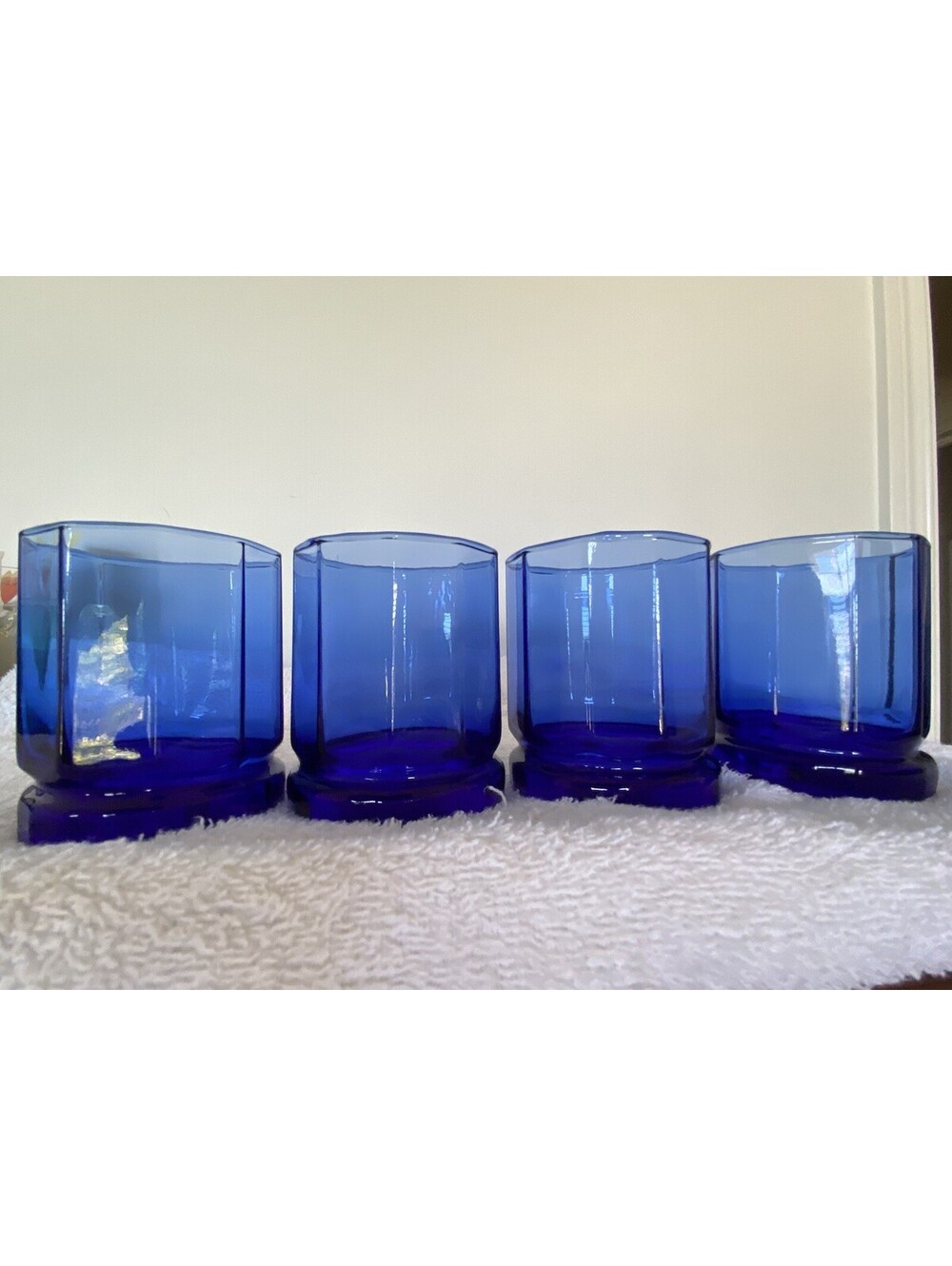 Anchor Hocking 2000's Cobalt Blue Decagonal Drinking Glasses 3.5"H 3"D Set of 4